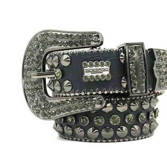 Grey Strap With Antique Crystal Studded Rhinestone BB Belt