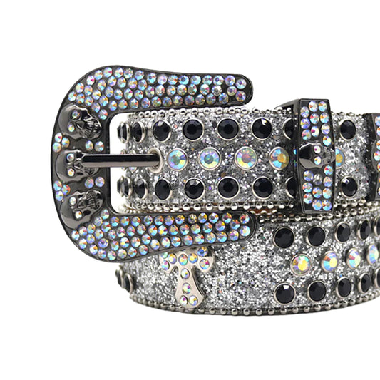 Silver Skull With Black & Multi Rhinestone Belt