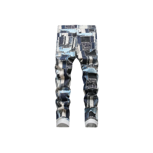 Men's Painted Color-Block Slim Denim Jeans