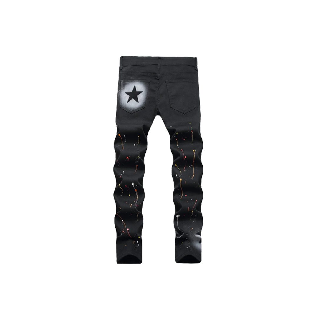 Men's Star Painted Slim Fit Denim Jeans