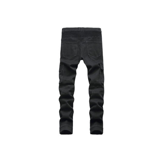 Men's Cargo Biker Multi Pockets Denim Jeans