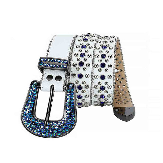 White Strap With Blue Studded Rhinestone Belt