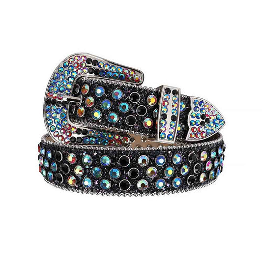 Black Strap With Black & Multi Studded Rhinestone Belt