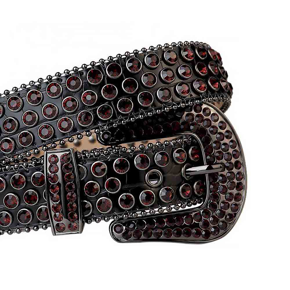 Black Strap With Brown Studded Rhinestone Belt