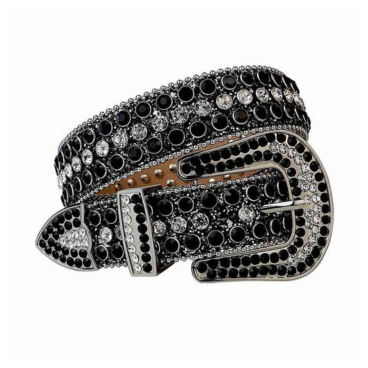 Black Strap With Diamond White & Black Studded Rhinestone Belt