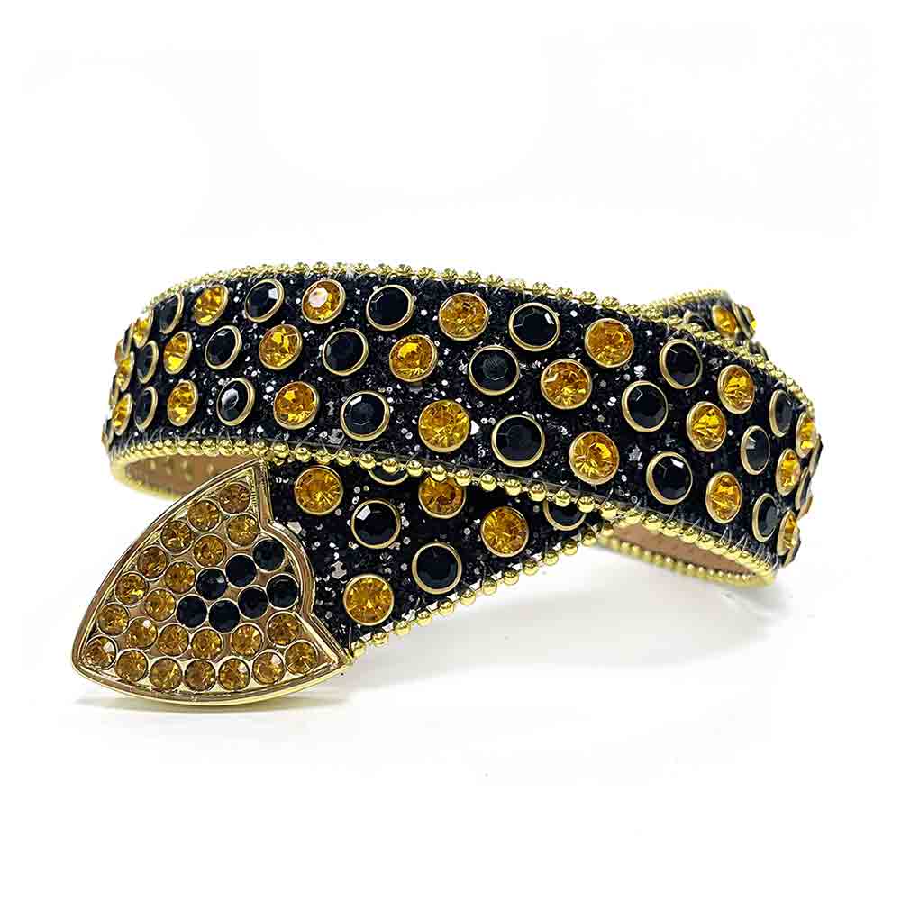 Black Strap With Gold & Black Studded Rhinestone Belt
