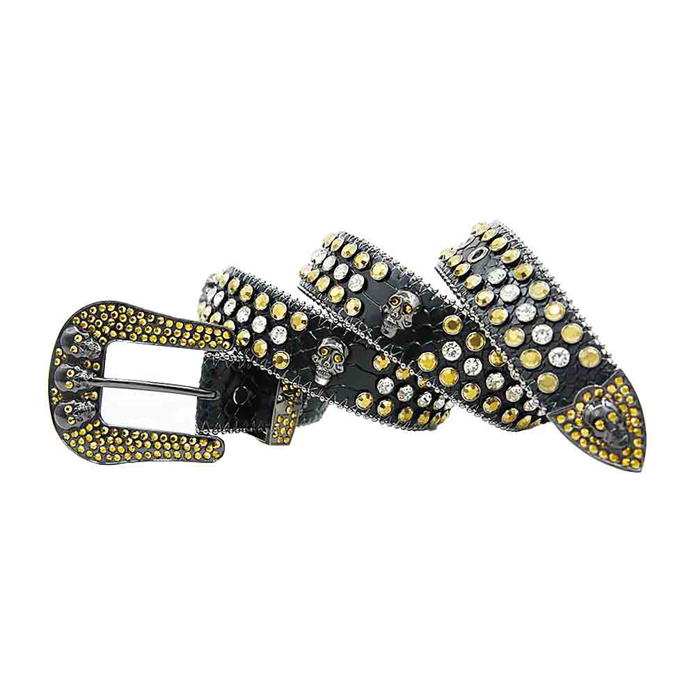 Black Strap With Gold & White Studded Rhinestone Belt