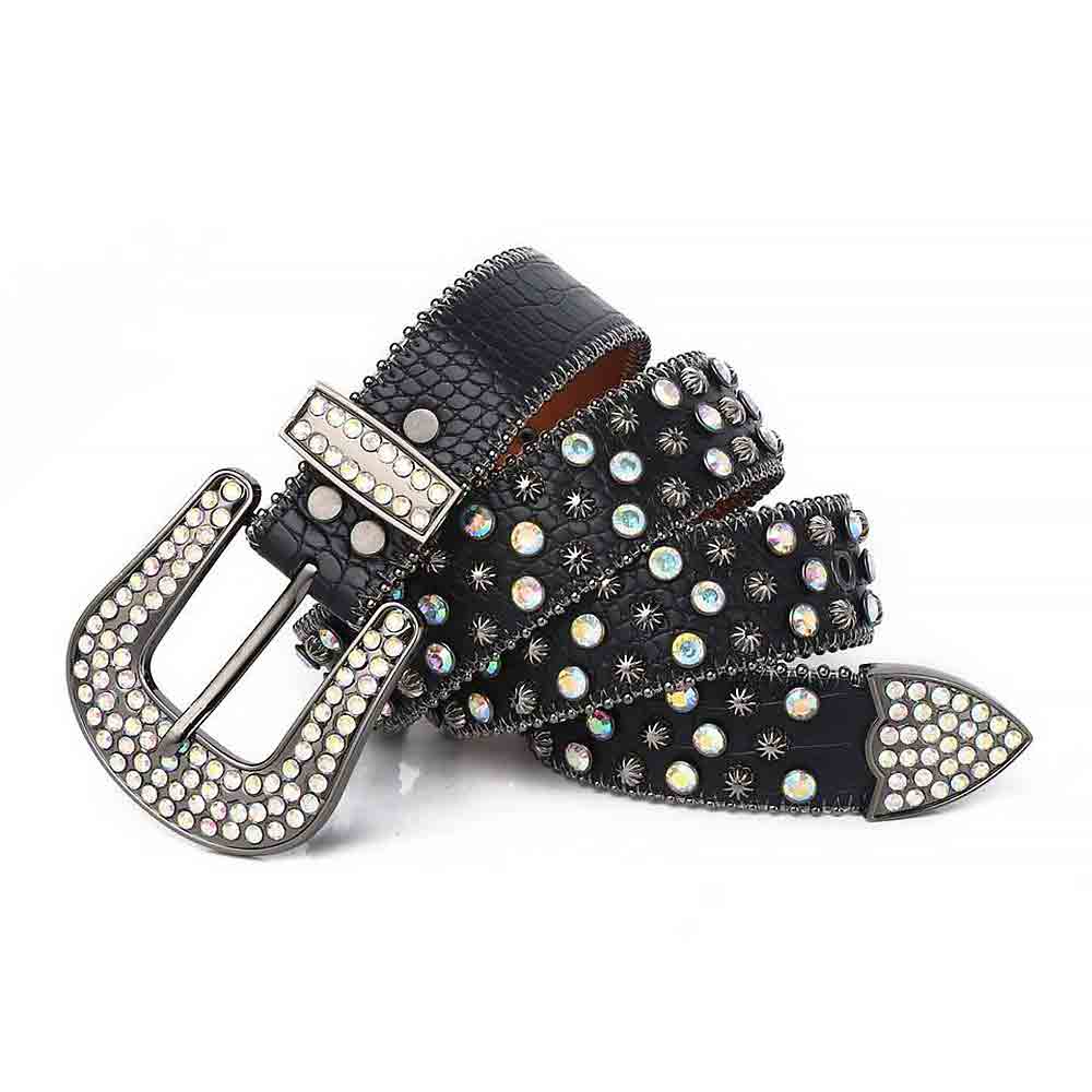 Black Strap With Multi Bling Stones BB Rhinestones Belt