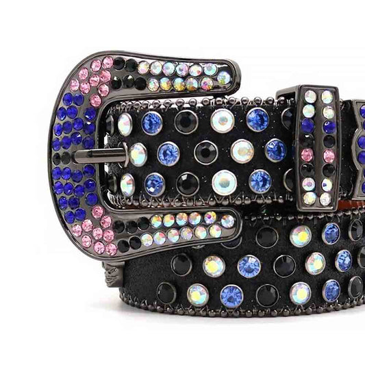 Black Strap With Multi Studded Rhinestone Belt