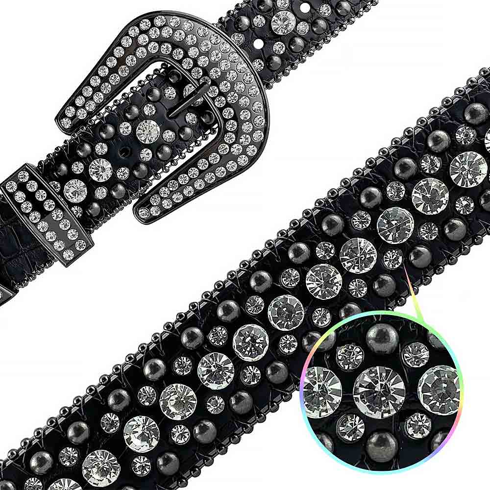 Black With Black Studs And White Stones Studded Rhinestones Belts