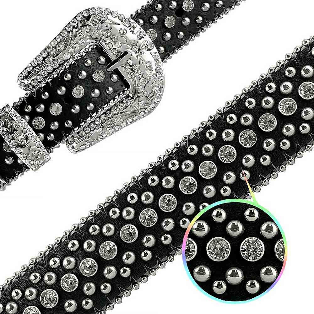 Black With Studs And White Stones Studded Rhinestones Belts