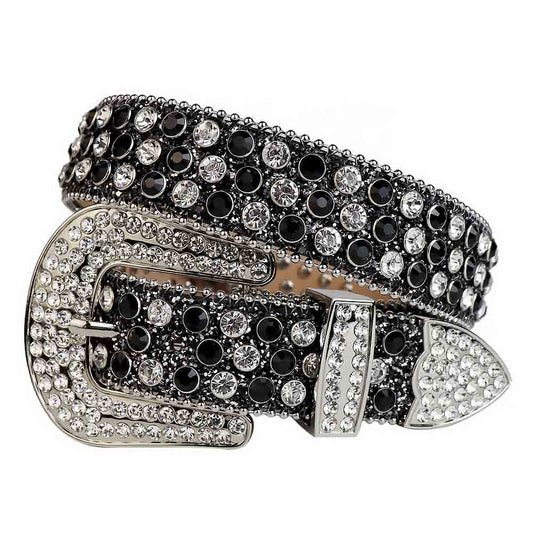 Black Strap With Black & White Studded Rhinestone Belt