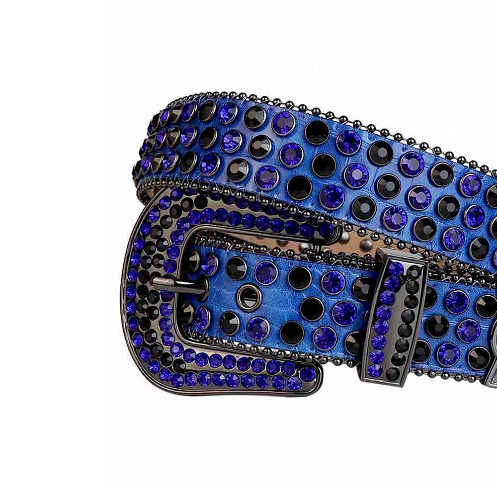 Blue Strap With Blue & Black Studded Rhinestone Belt