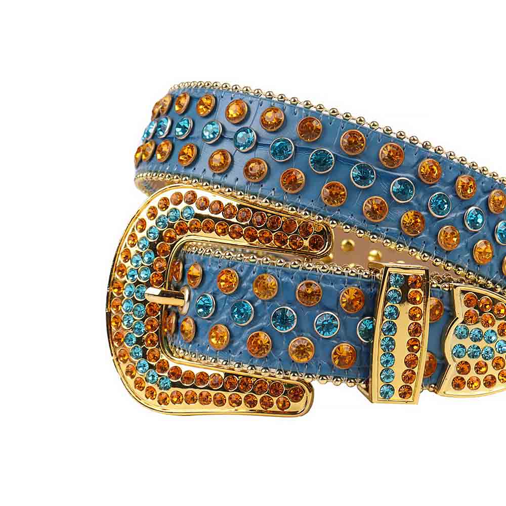 Blue Strap With Blue & Orange Studded Rhinestone Belt