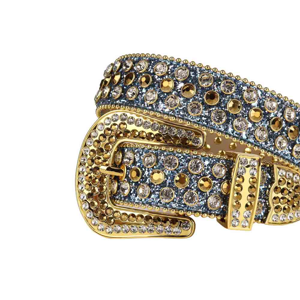 Blue Strap With Gold & White Studded Rhinestone Belt