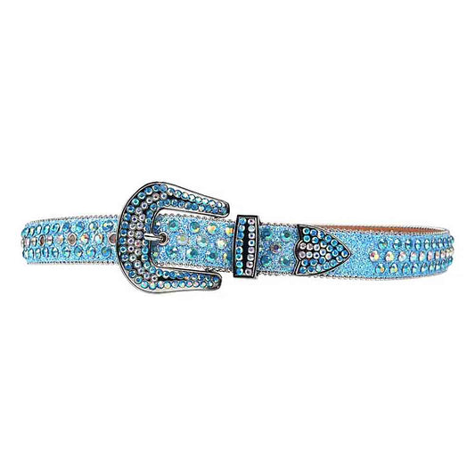 Blue Strap With Multi Color Studded Rhinestone Belt