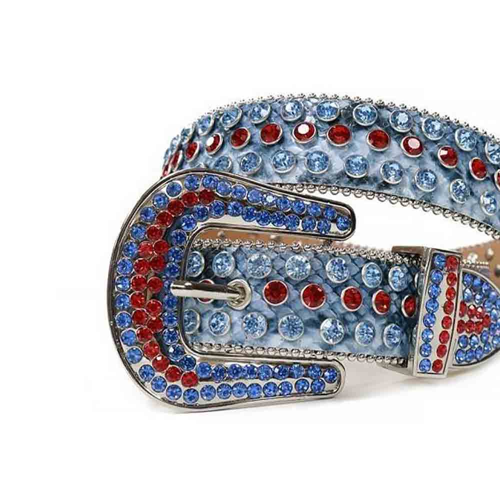 Blue Strap With Red & Blue Studded Rhinestone Belt