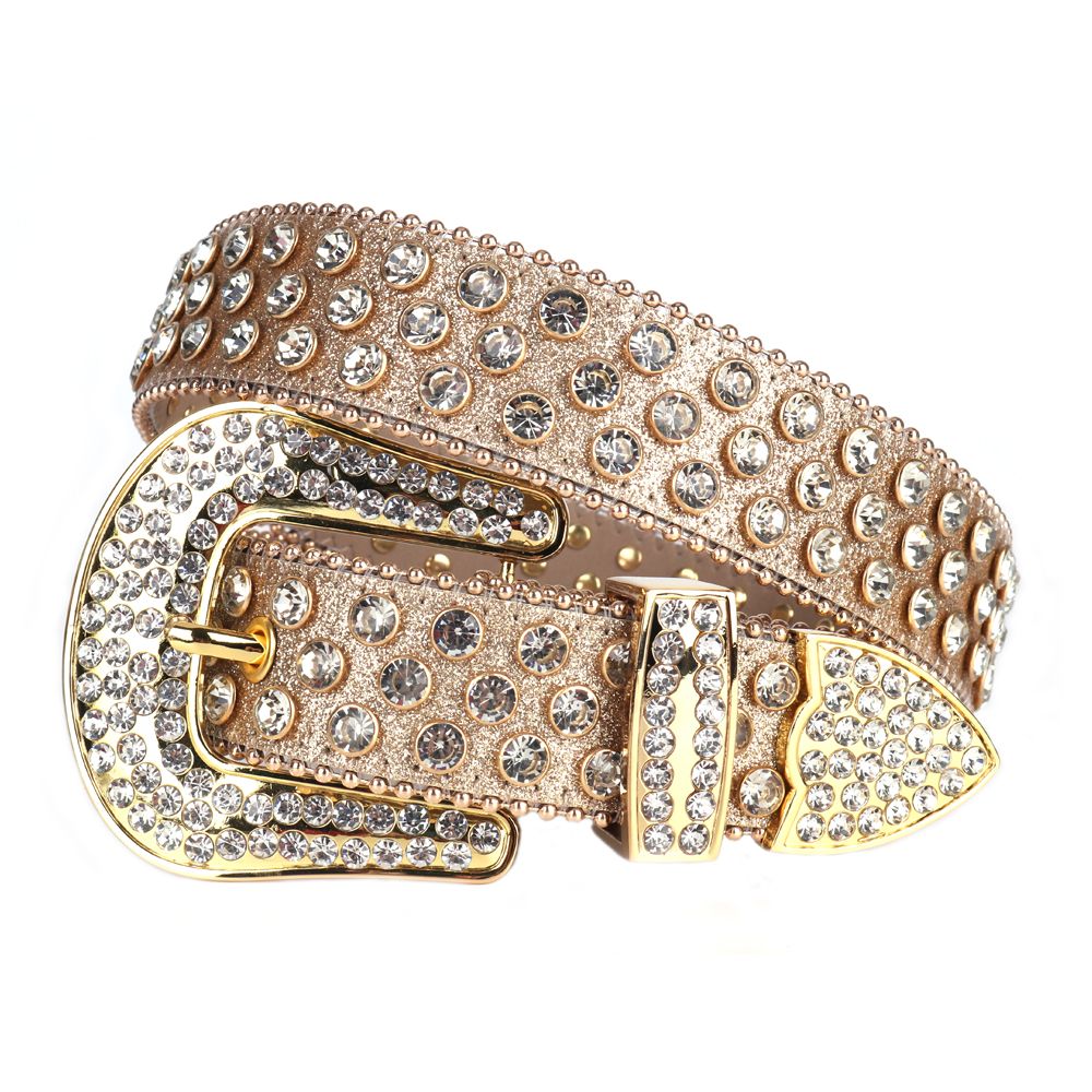 Rhinestones Glitter Gold Leather Belts With Gold Buckle  display picture 2