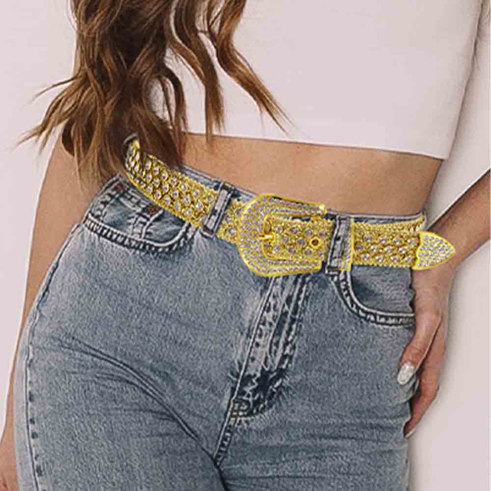 Gold Strap With Diamond White Studded Rhinestone Belt