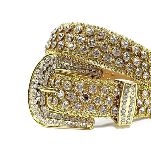 Gold Strap With Diamond White Studded Rhinestone Belt