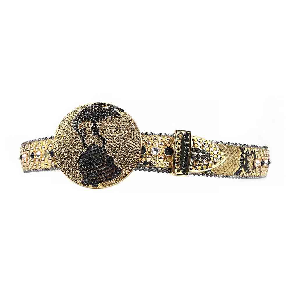 Gold Strap With Black, Gold & Transparent Studded Rhinestone Belt