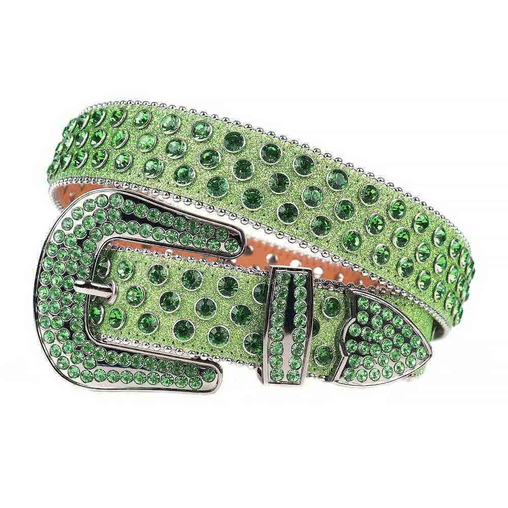 Green Strap With Green Studded Rhinestone Belt