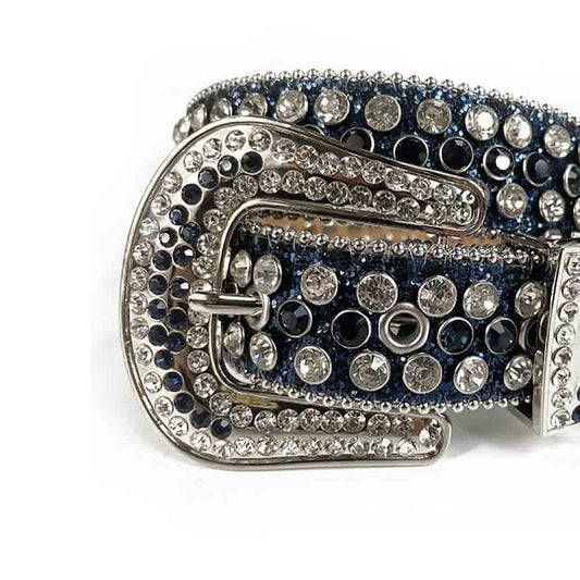 Navy Blue Strap With Black & White Studded Rhinestone Belt