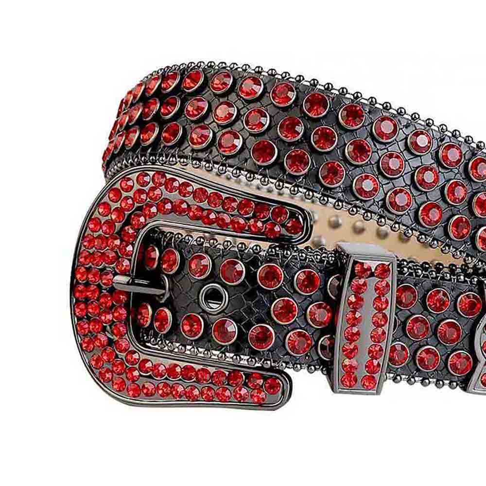 Black Strap With Red Studded Rhinestone Belt with Black Red Buckle