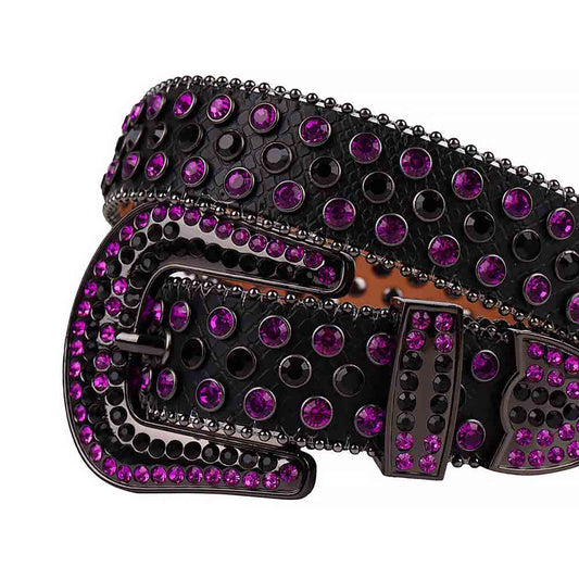 Rhinestone Black belt and Purple Black Crystal Diamonds with Black Buckle Studded with Purple Black Crystal Diamonds Rhinestones