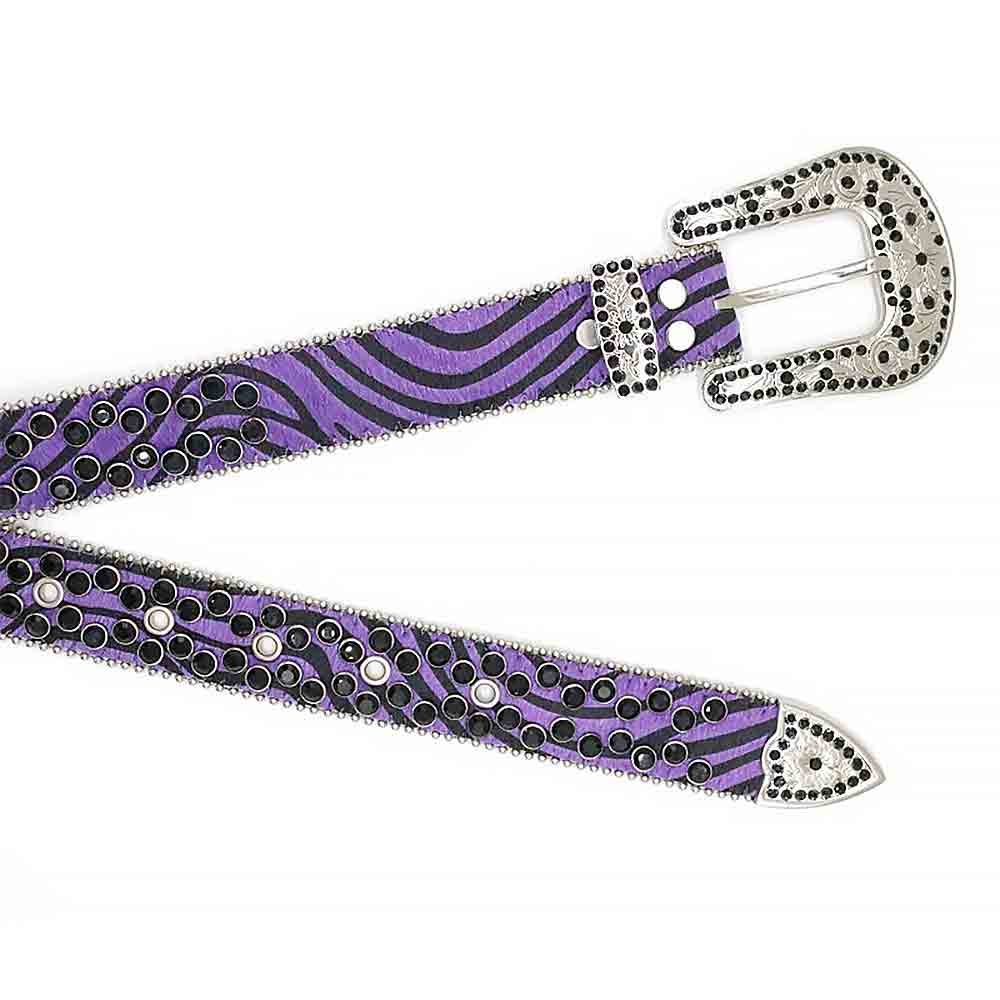 Purple Patterned Strap With Black Studded Rhinestone Belt