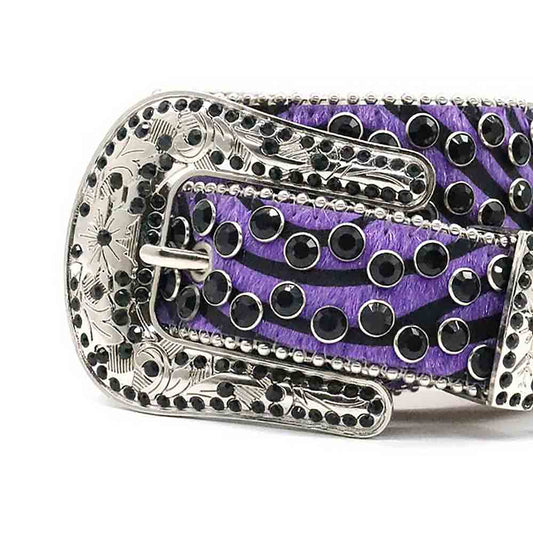 Purple Patterned Strap With Black Studded Rhinestone Belt