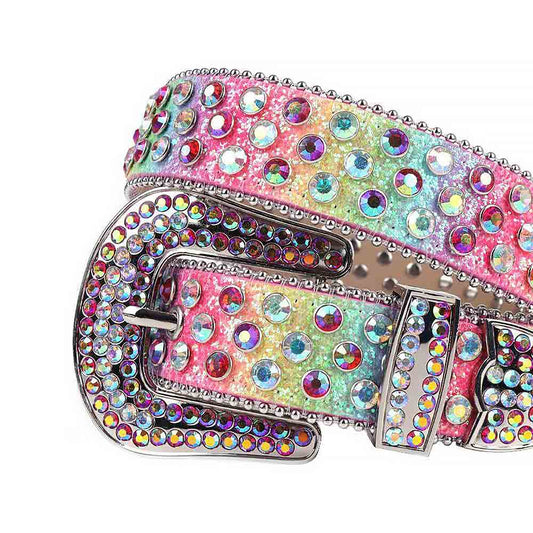 Rainbow Multi Color Strap With Multi Color Studded Rhinestone Belt