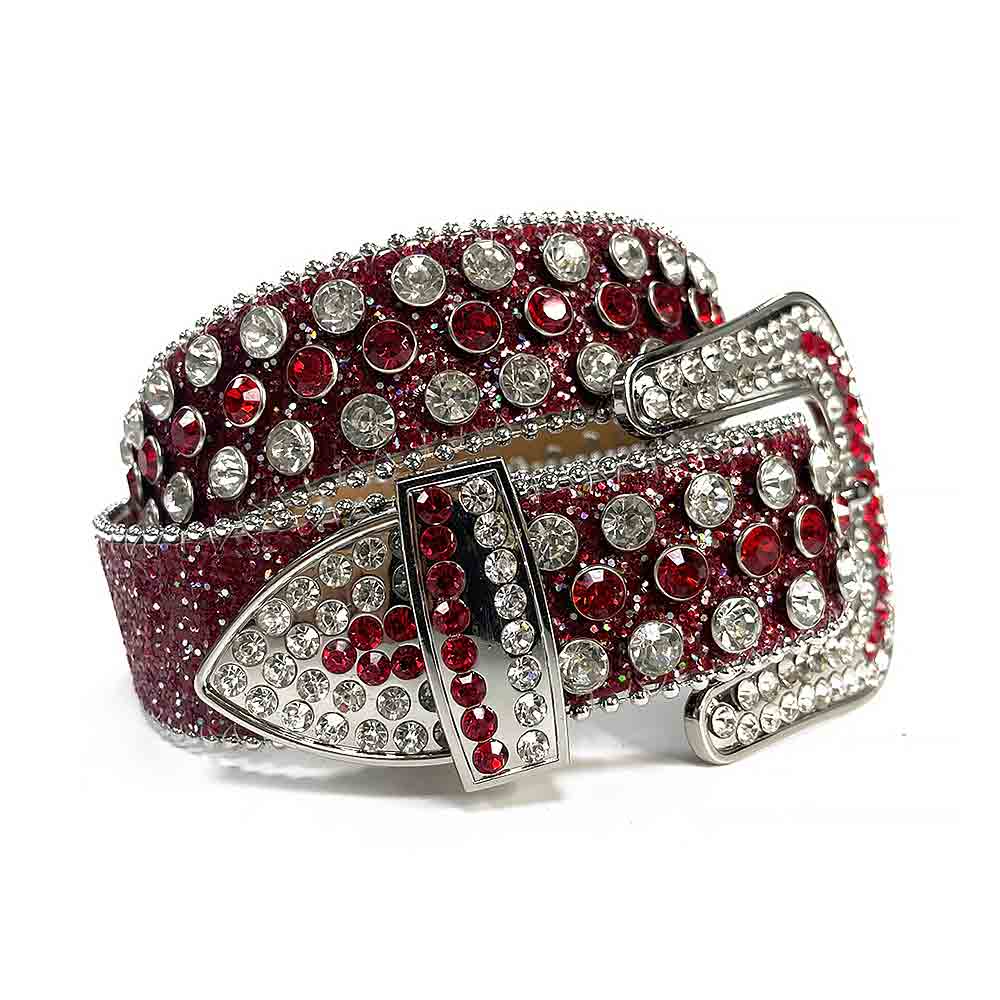Red Strap With Red & Sparkling Diamond White Studded Rhinestone Belt