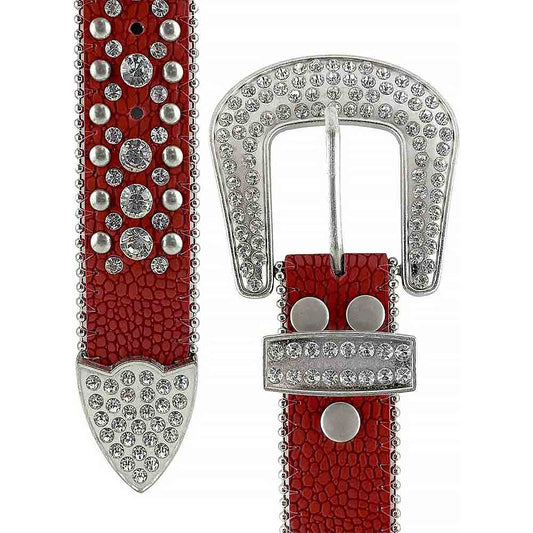 Red With Studs And White Stones Studded Rhinestones Belts
