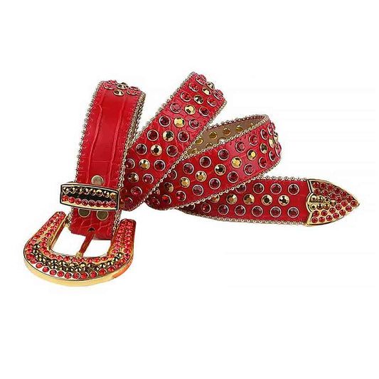 Red Strap With Gold & Red Studded Rhinestone Belt