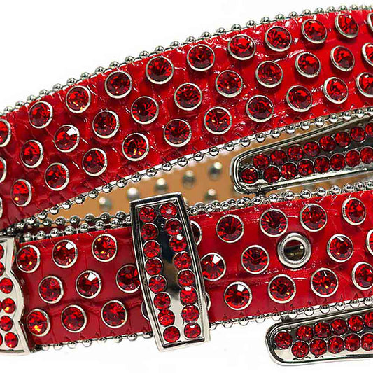 Red Strap With Red Studded Rhinestone BB Belt with Silver Red Buckle