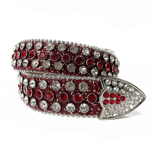Red Strap With Red & Sparkling Diamond White Studded Rhinestone Belt