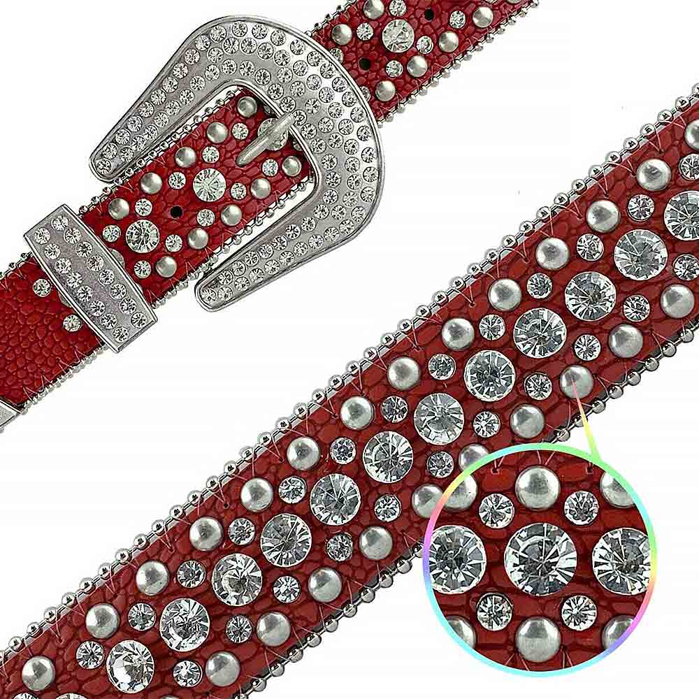 Red With Studs And White Stones Studded Rhinestones Belts
