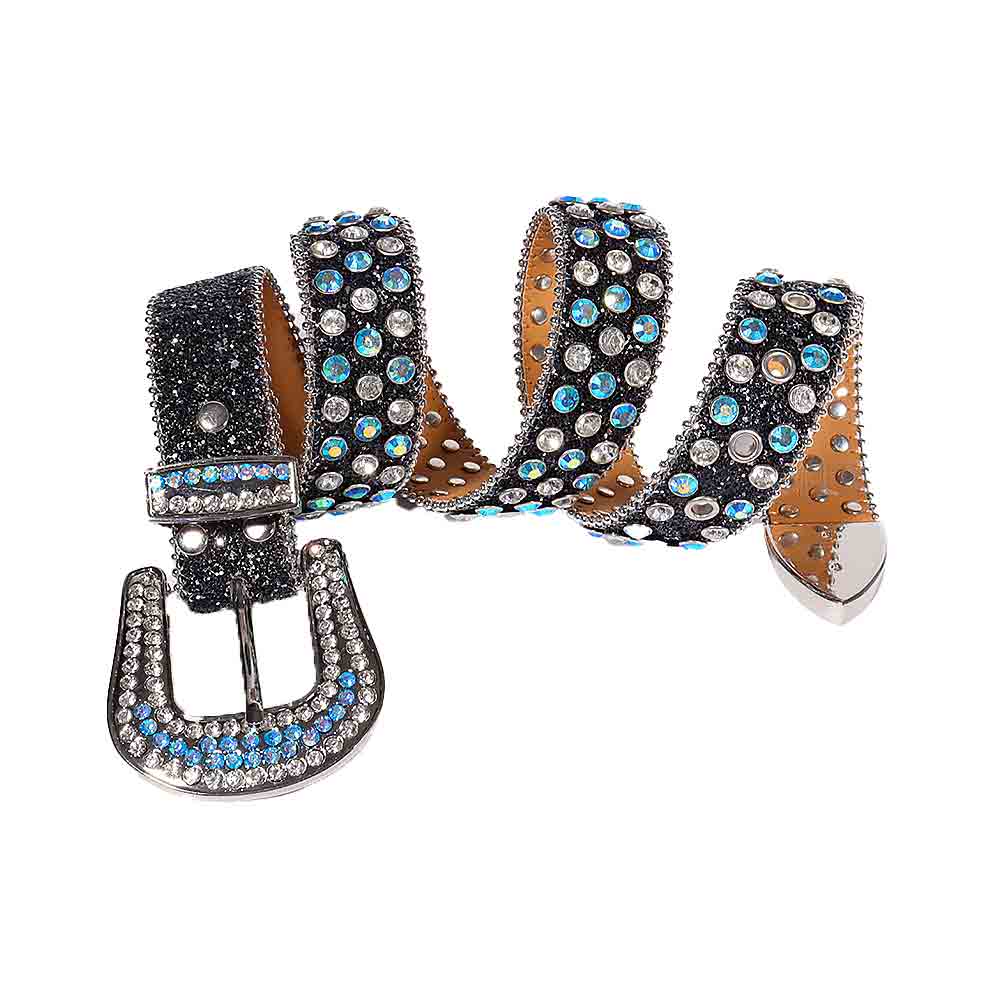 Rhinestone Black Belt And Blue & Diamond Crystals stones Silver Buckle studded With Blue & Diamond Rhinestones