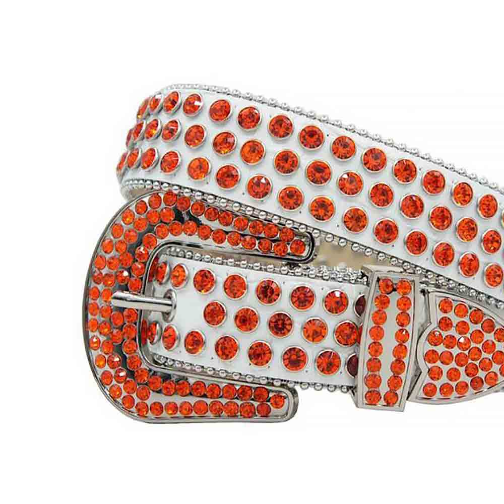 Rhinestone White Belt And Orange stones Grey Buckle studded With Orange Rhinestones