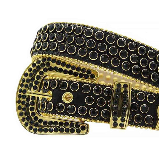 Rhinestones Leather Belt Black With Black Stones
