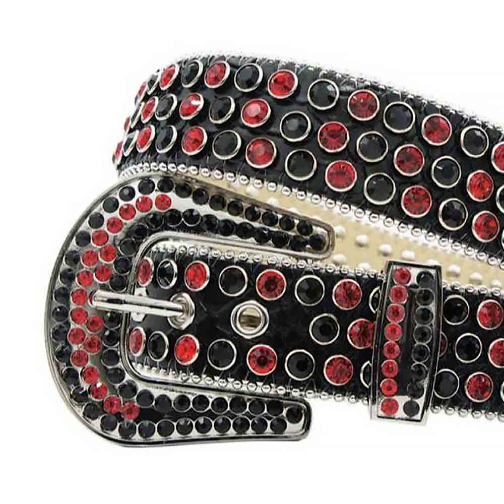 Rhinestones Leather Belt Red and Black Stone