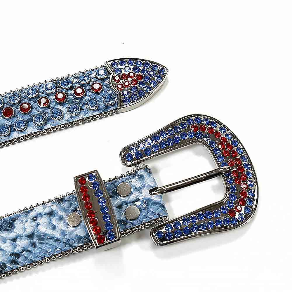 Rhinestones Leather Belt Snake Multi With Red Blue Stones