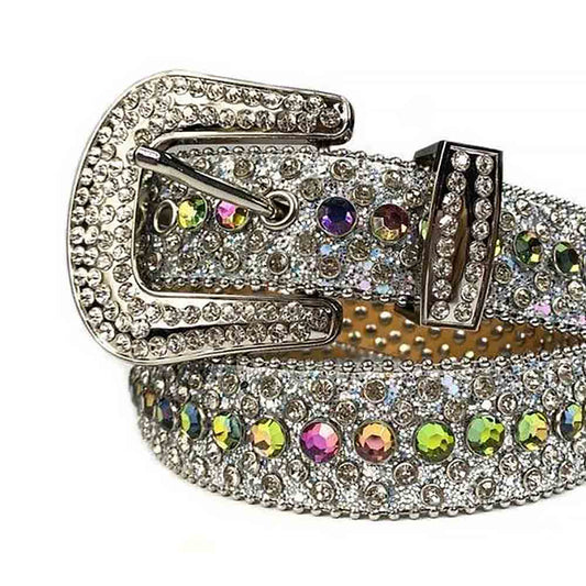 Silver Strap With Multi Colour Studded Rhinestone Belt