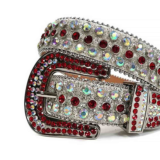 Silver Strap With Multi Colour & Red Studded Rhinestone Belt