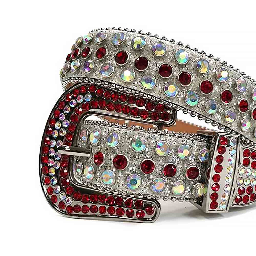 Silver Strap With Multi Colour & Red Studded Rhinestone Belt