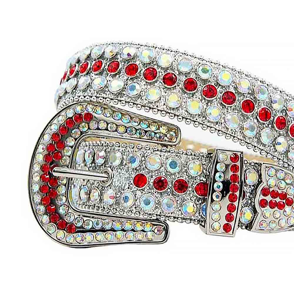 Silver Strap With Red Studded Rhinestone Belt