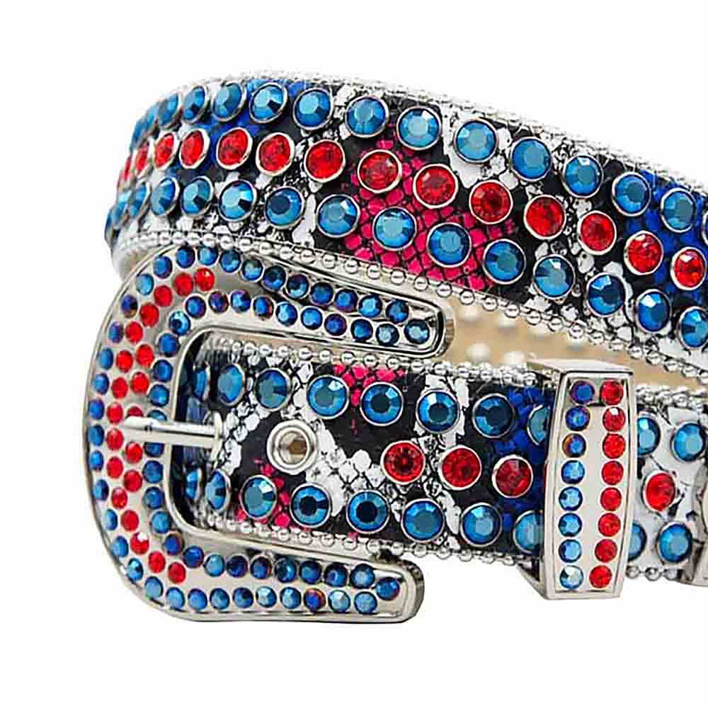 Snake Multi Colour Strap With Red & Blue Studded Rhinestone Belt