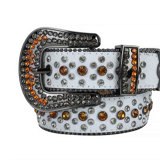 White Strap With Gold & Silver Sparkle Stones Belt