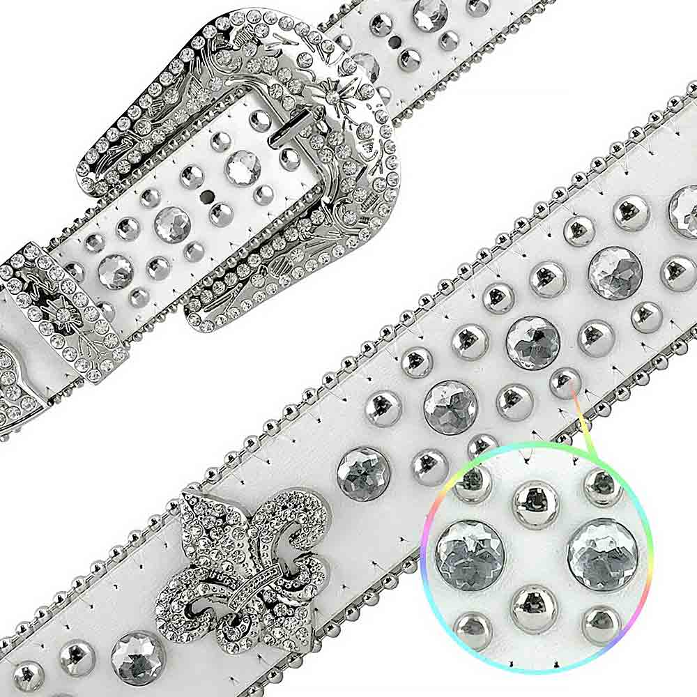 White Scout With Studs And White Stones Studded Rhinestones BB Belts